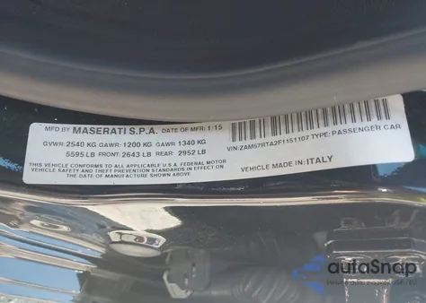 2015 Maserati Ghibli S Q4 from USA, damaged, VIN ZAM57RTA2F1151107